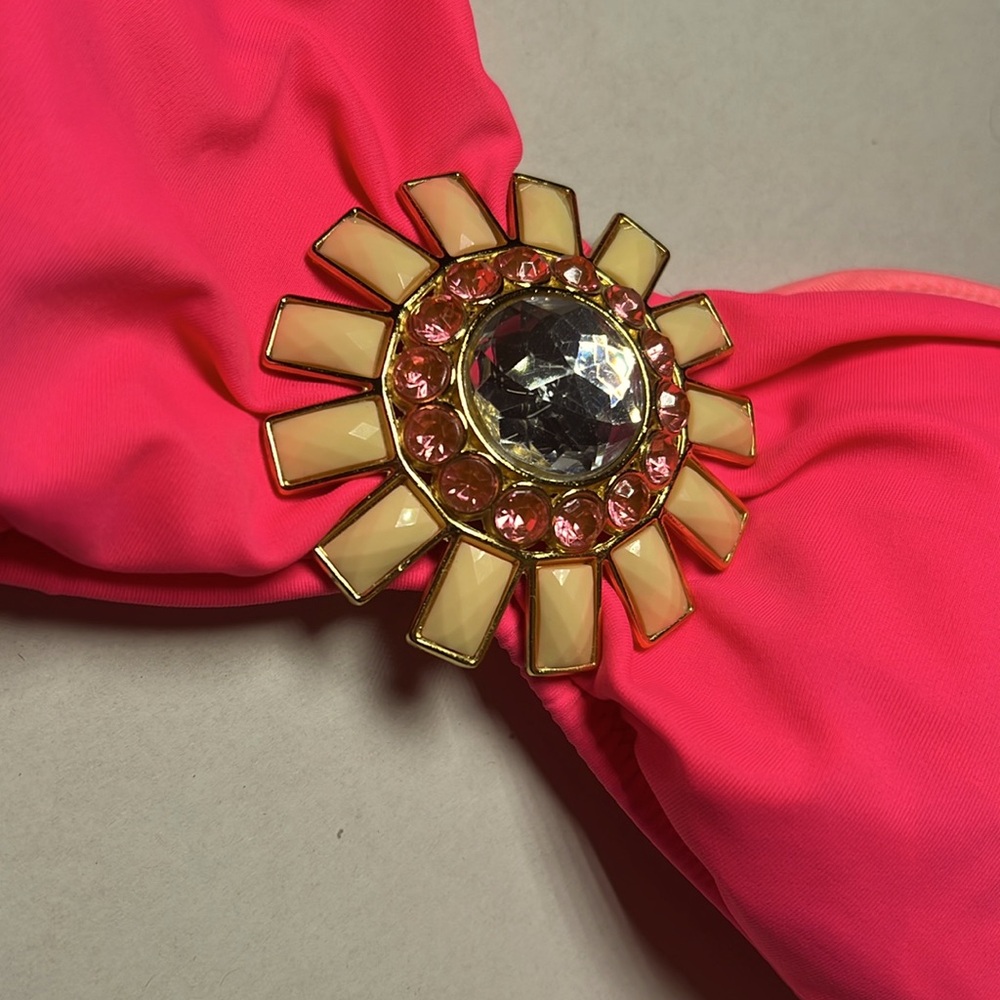 Victoria's Secret Women’s Neon Pink Bikini Top with flower detail M - Picture 3 of 9